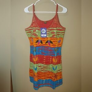Orange and Blue Sleeveless Spaghetti Strap Sundress